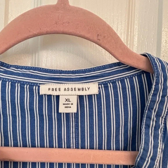 Free Assembly Blue & White Striped Cotton Midi Shirtdress with Belt Women’s XL - Picture 4 of 6